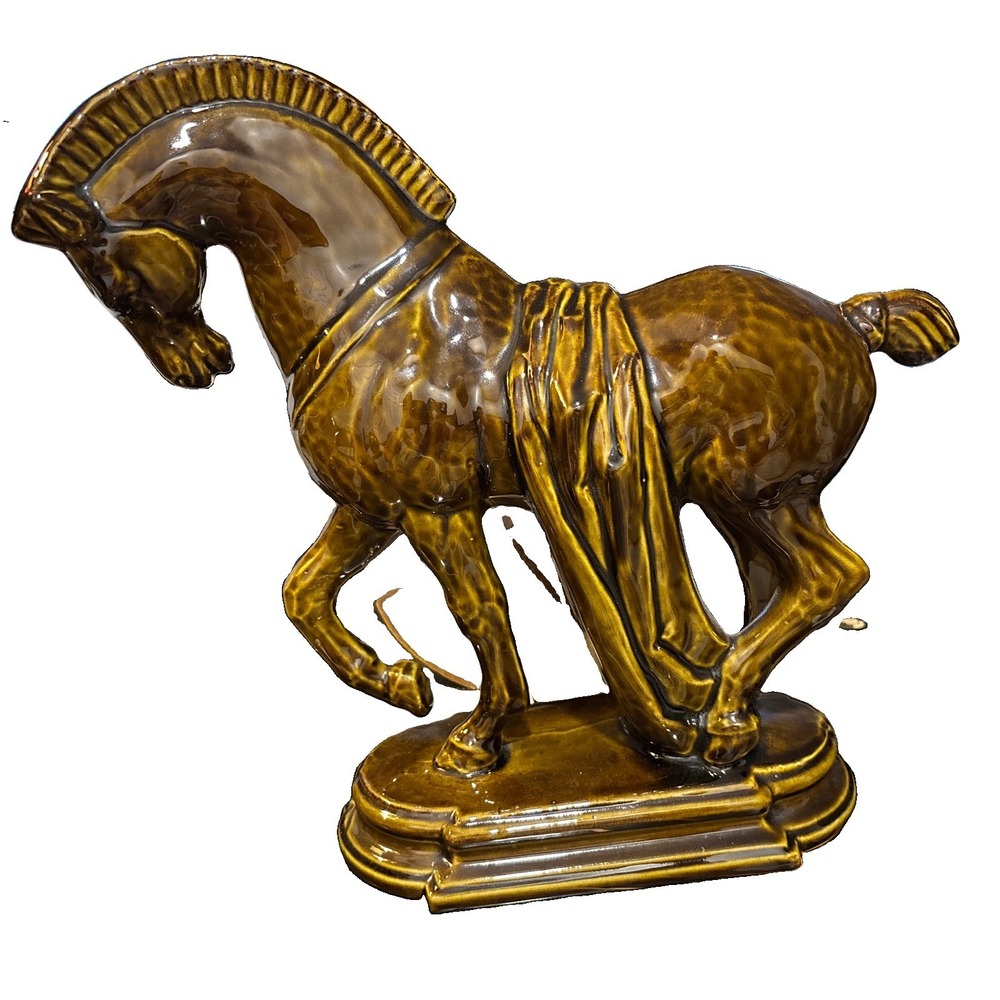 Vtg MCM brown glazed ceramic horse figurine Lane Co Van Nuys 12 X 12 equestrian